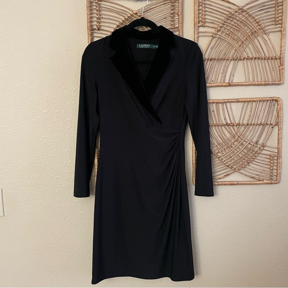 Lauren Ralph Lauren Tuxedo Dress Black Velvet Lapel Stretch Women's Sz 10P B32 - Picture 5 of 16